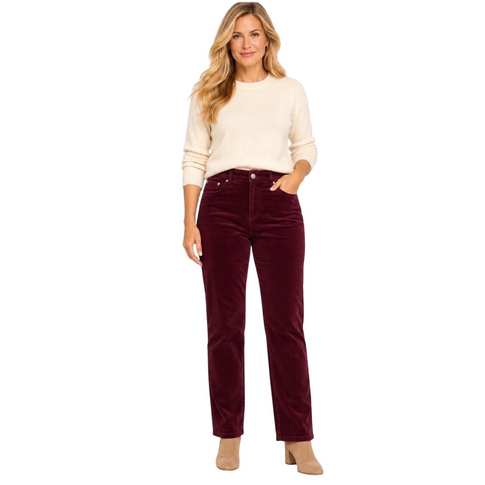 NWT Talbots Corduroy Straight Leg Pant Curvy 14P Burgundy Maroon Red Slimming